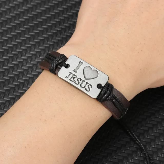 Christianartworkshop „I Love Jesus“ Schmuckkreuz, verstellbares Lederarmband - image 9