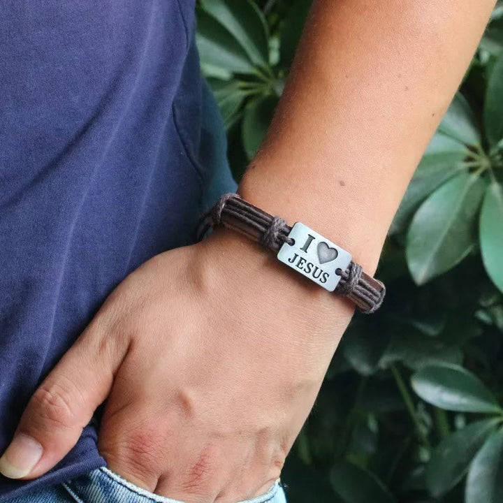 Christianartworkshop „I Love Jesus“ Schmuckkreuz, verstellbares Lederarmband - image 8