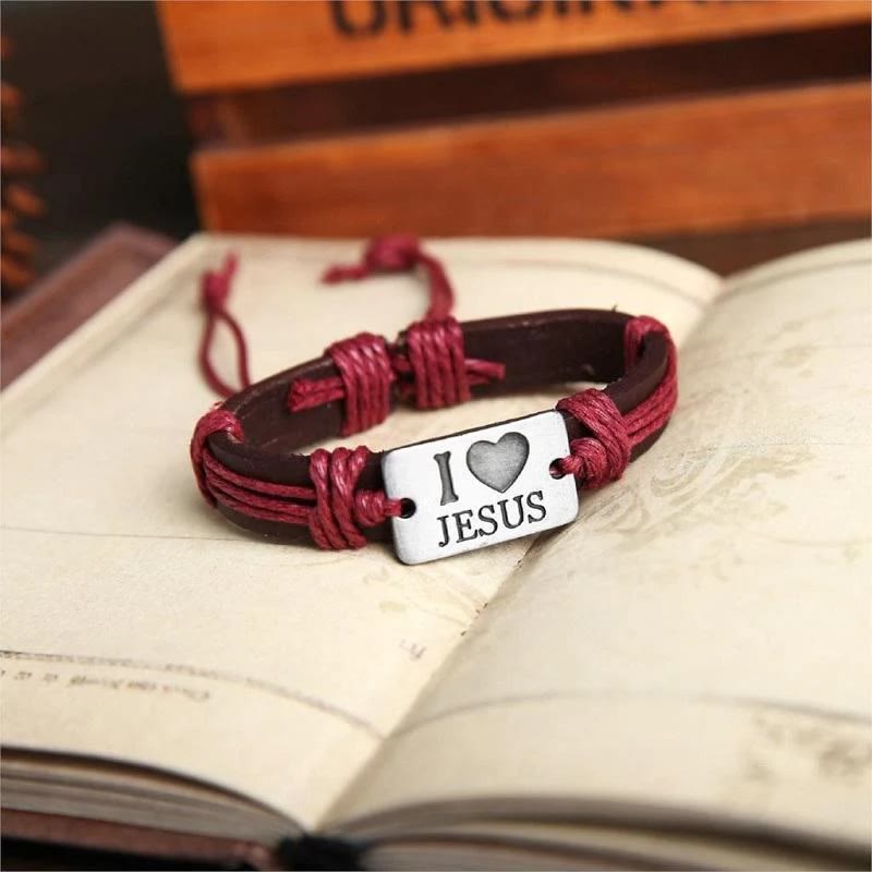 Christianartworkshop „I Love Jesus“ Schmuckkreuz, verstellbares Lederarmband - image 2