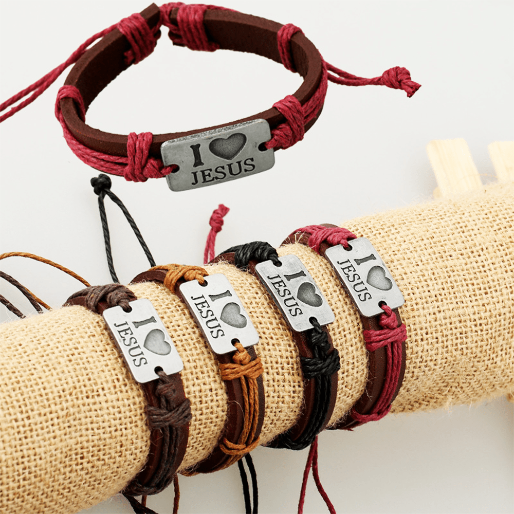 Christianartworkshop „I Love Jesus“ Schmuckkreuz, verstellbares Lederarmband - Rote Schnur - image 1