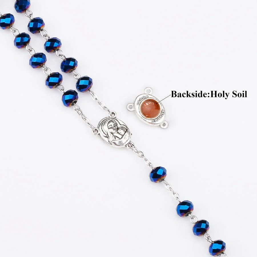 Tiefblauer Rosenkranz mit Heiliger Erde-Medaille - image 3