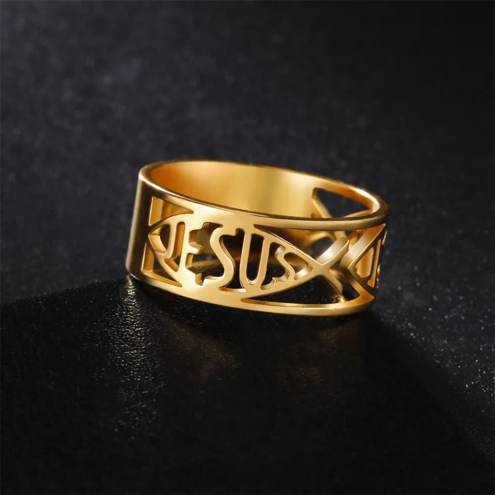 Christianartworkshop Jesus Fischskelett Titan Religionsring - Golden - US 11 - image 1