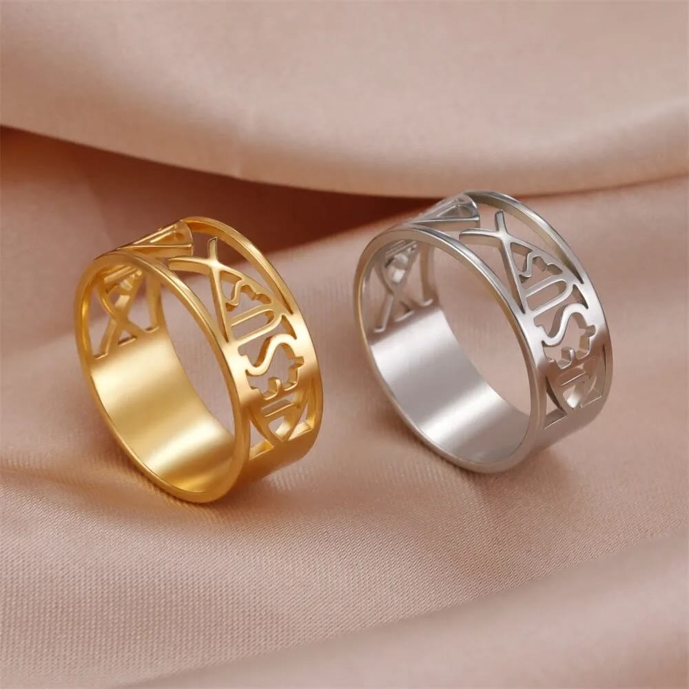 Christianartworkshop Jesus Fischskelett Titan Religion Ring - Golden - US6 - image 1