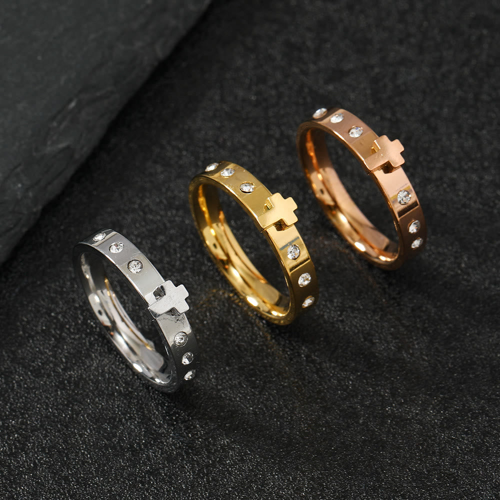 Christianartworkshop Farbbeständiger dreidimensionaler Kreuzring aus Edelstahl - Roségold - US 6 - image 0