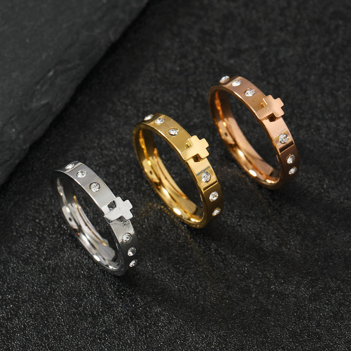 Christianartworkshop Farbbeständiger dreidimensionaler Kreuzring aus Edelstahl - Roségold - US 6 - image 0
