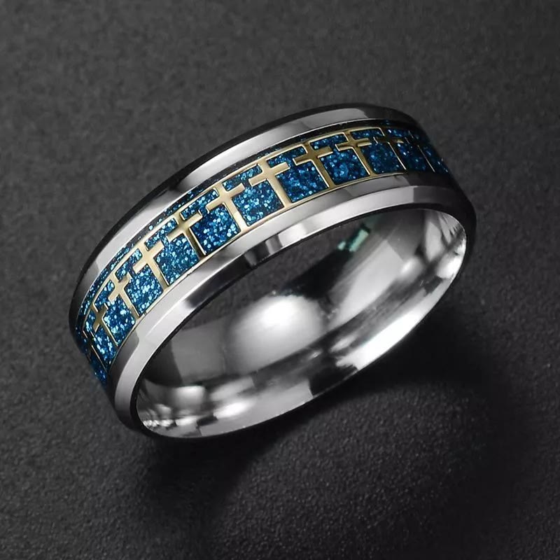 Christianartworkshop Glänzender Jesus-Kreuzring, religiöser Schmuck - Blau - US 13 - image 6
