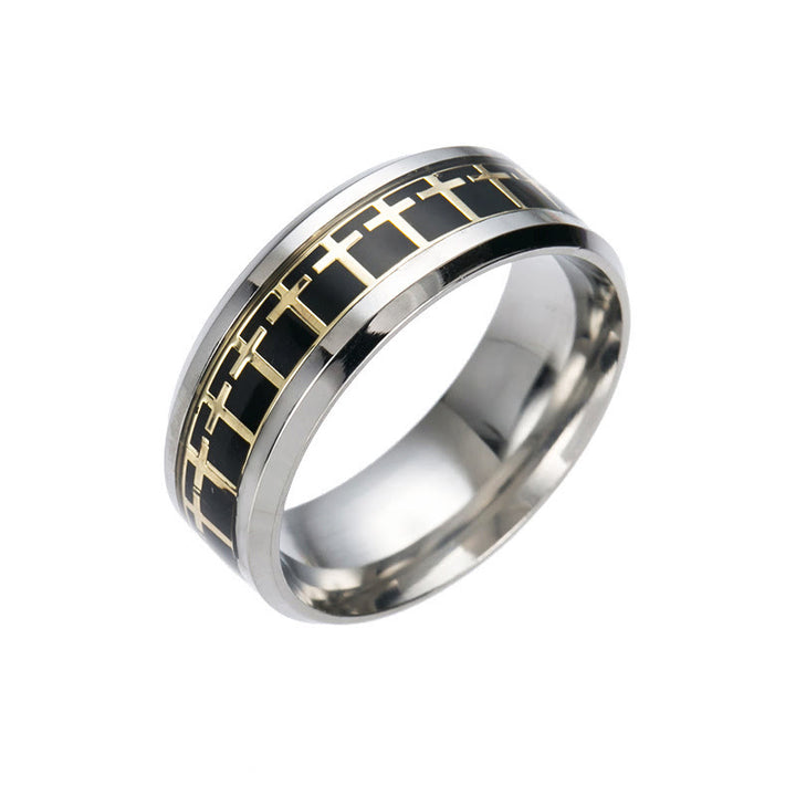 Christianartworkshop Shinny Jesus Kreuz Ring Religiöser Bandschmuck - Schwarz-Gold - US13 - image 9