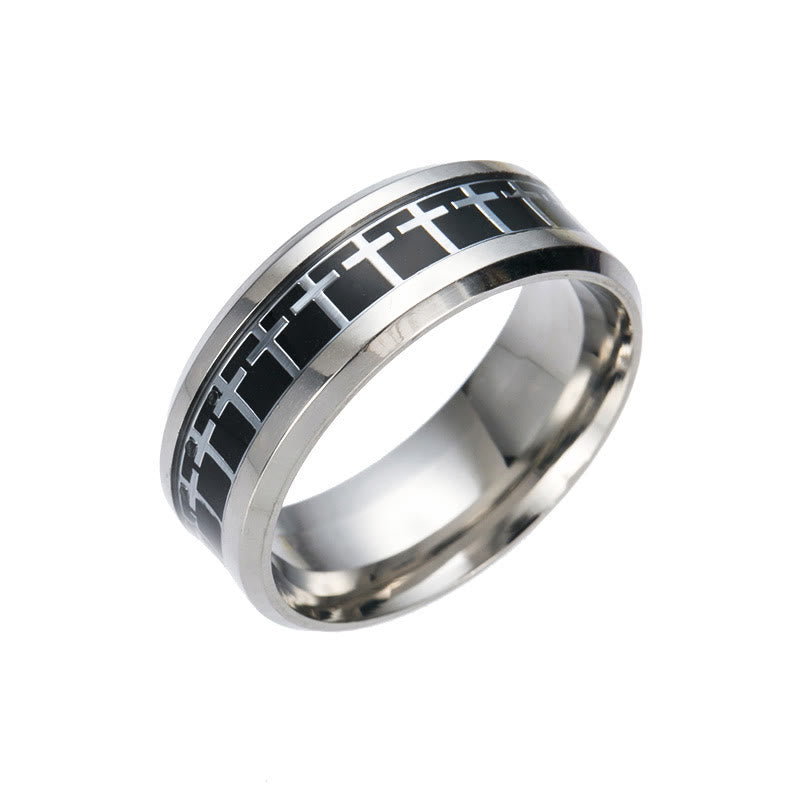 Christianartworkshop Shinny Jesus Kreuz Ring Religiöser Bandschmuck - Schwarz-Silber - US13 - image 10