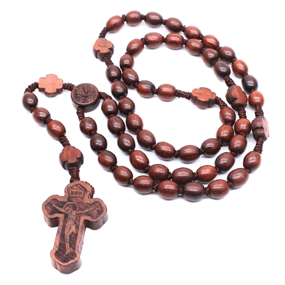 Handgefertigter christlicher Rosenkranz aus Rosenholz mit Kreuz - Rosenholzperlen - image 1