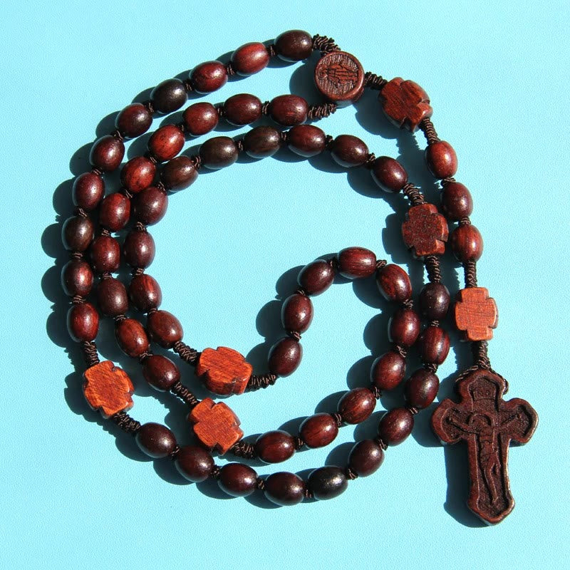 Handgefertigter christlicher Rosenkranz aus Rosenholz mit Kreuz - image 2