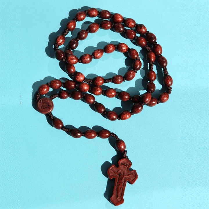 Handgefertigter christlicher Rosenkranz aus Rosenholz mit Kreuz - image 3