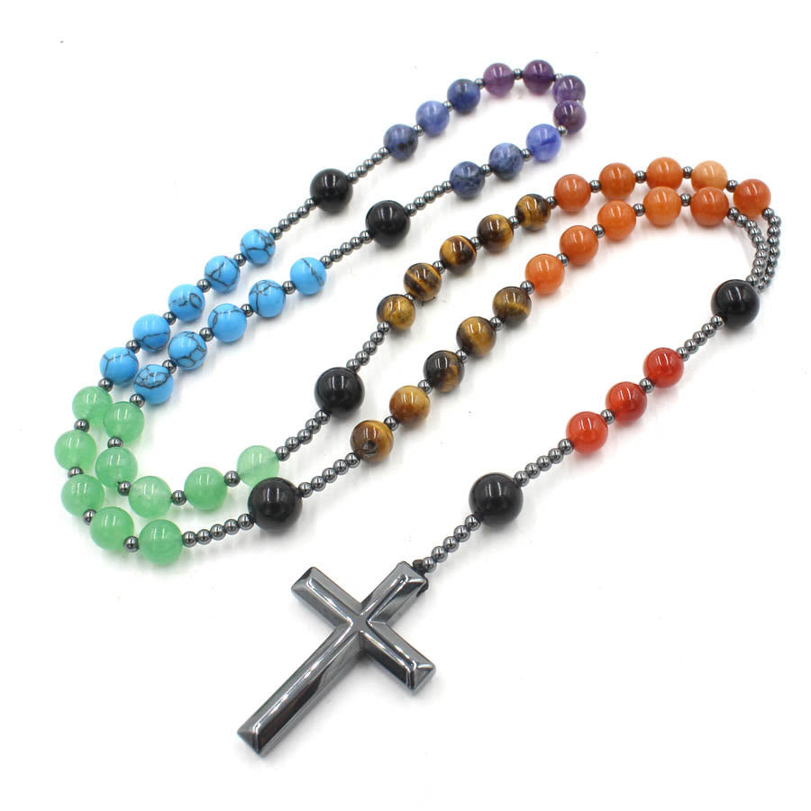 Hämatitkreuz, christlicher Rosenkranz mit sieben Steinen - image 2
