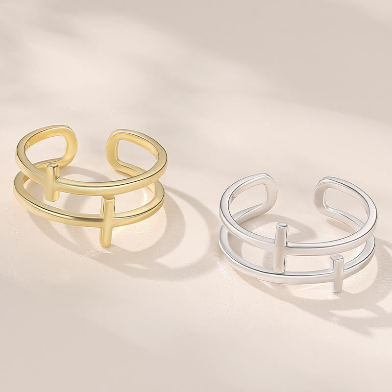 Christianartworkshop Doppelkreuz Minimalistischer Ring - Verstellbar (Geeignet für US-Größen 6-11) - Silber - image 2