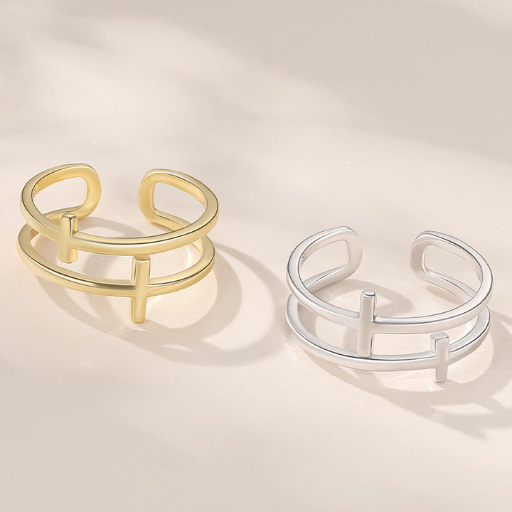 Christianartworkshop Doppelkreuz Minimalistischer Ring - Verstellbar (Geeignet für US-Größen 6-11) - Silber - image 2