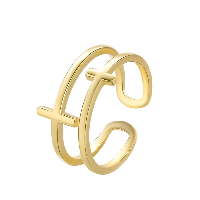 Christianartworkshop Doppelkreuz Minimalistischer Ring - Verstellbar (Geeignet für US-Größen 6-11) - Gold - image 0