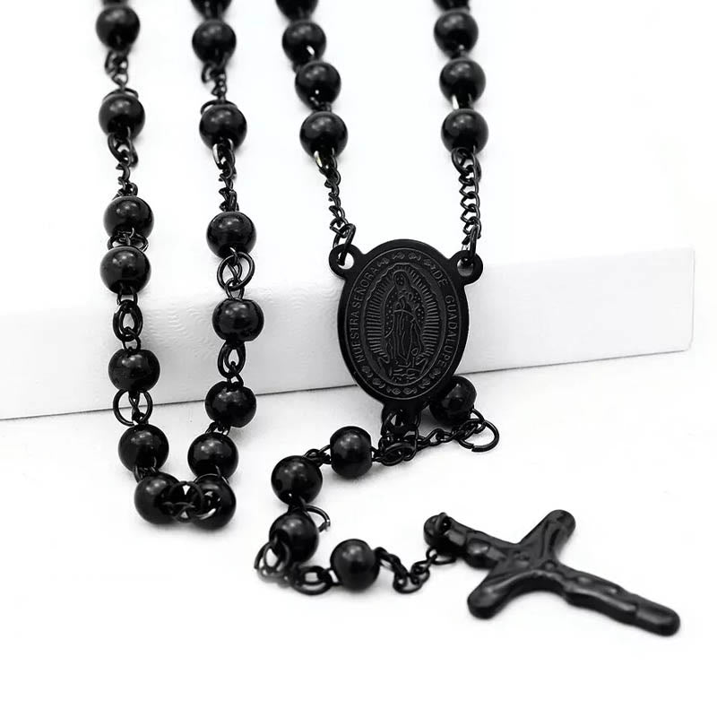 Rosenkranz aus schwarzen Edelstahlperlen - Jungfrau Maria - image 1