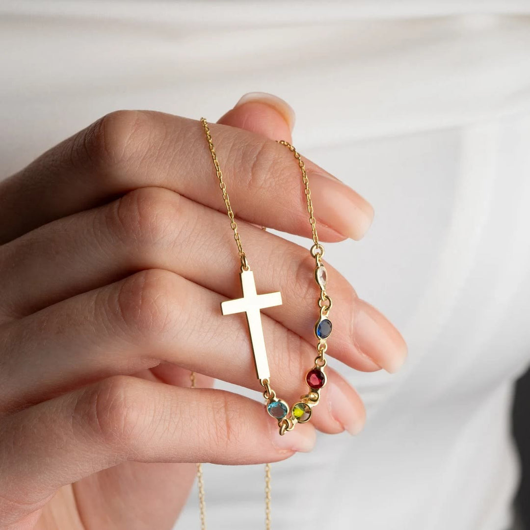Christianartworkshop Halskette mit biblischem Geburtsstein-Kreuz, Religionsschmuck, Geschenk - Golden - image 1