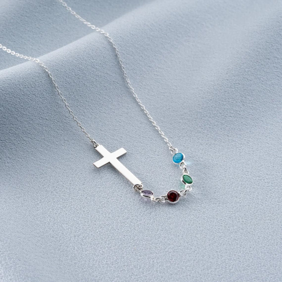 Christianartworkshop Halskette mit biblischem Geburtsstein-Kreuz, Religionsschmuck, Geschenk - Silber - image 5