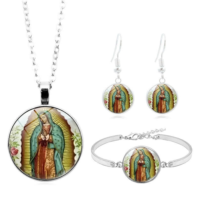 Christianartworkshop Glasschmuckset „Gott segne die Rose der Jungfrau Maria“ - 3-teiliges Set - image 0