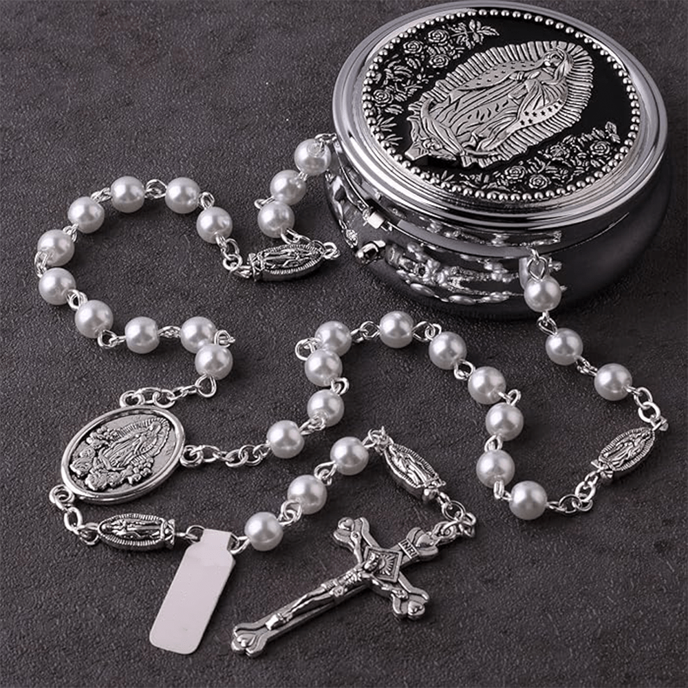 Katholischer Rosenkranz mit weißen Perlen Unserer Lieben Frau von Guadalupe - image 4