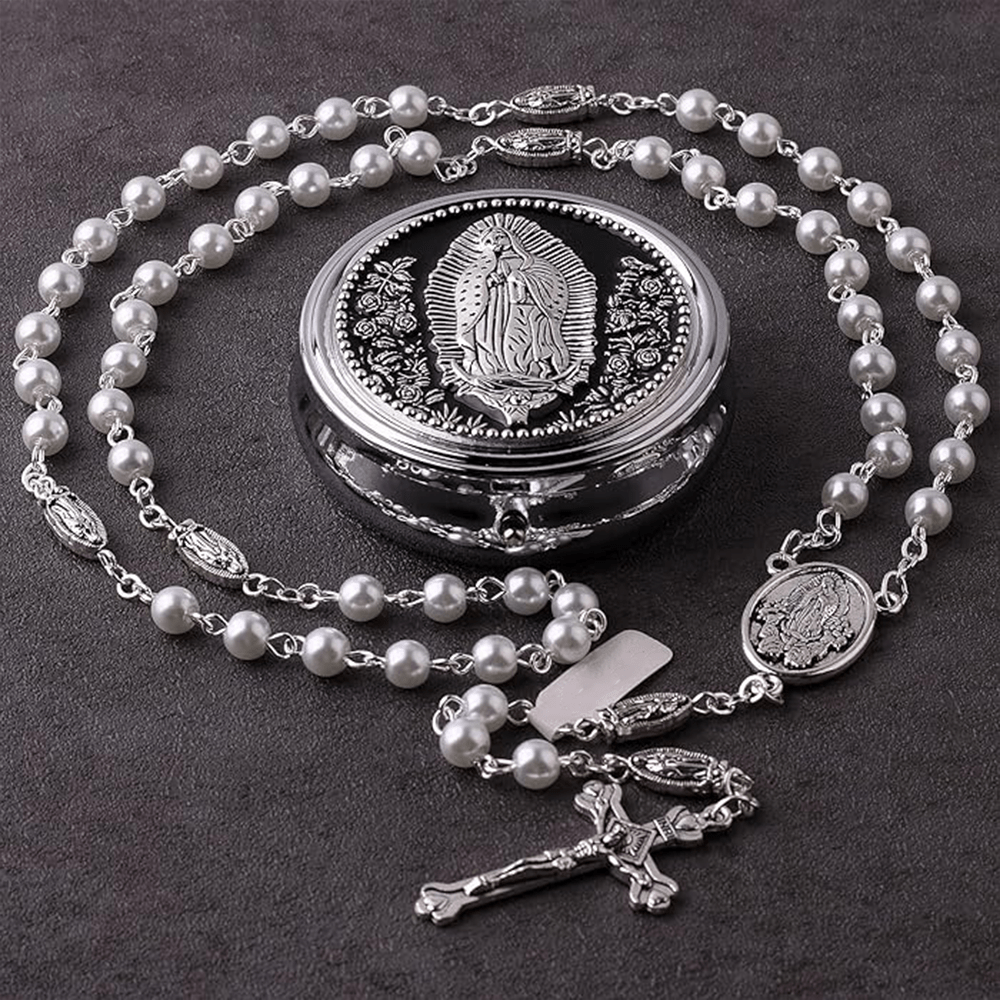 Katholischer Rosenkranz mit weißen Perlen Unserer Lieben Frau von Guadalupe - image 2