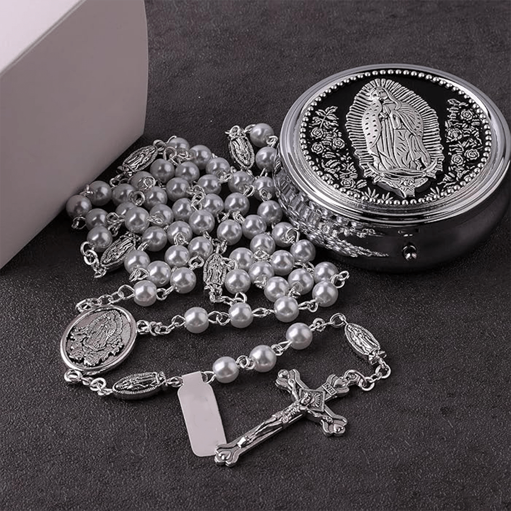 Katholischer Rosenkranz mit weißen Perlen Unserer Lieben Frau von Guadalupe - image 3