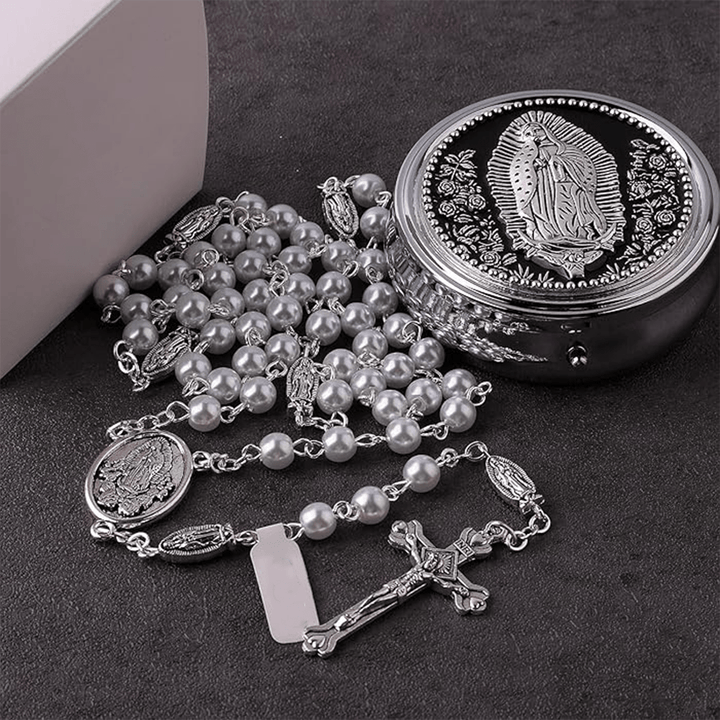 Katholischer Rosenkranz mit weißen Perlen Unserer Lieben Frau von Guadalupe - image 3