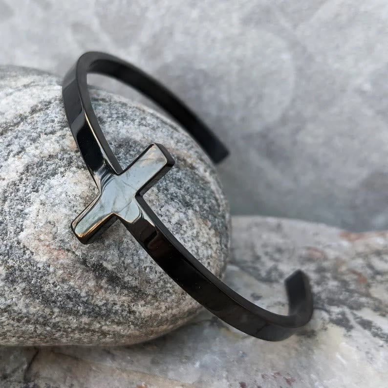 Christianartworkshop Silbernes Kreuz-Armreif, Religionsarmband - Schwarz - image 8