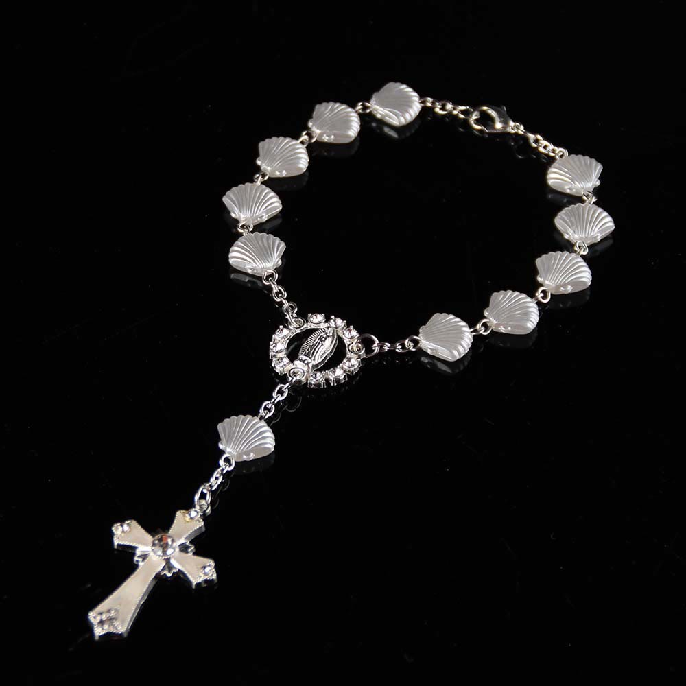 Muschel-Stern-Perlenarmband, katholischer religiöser Rosenkranz - Klare Schale - image 1