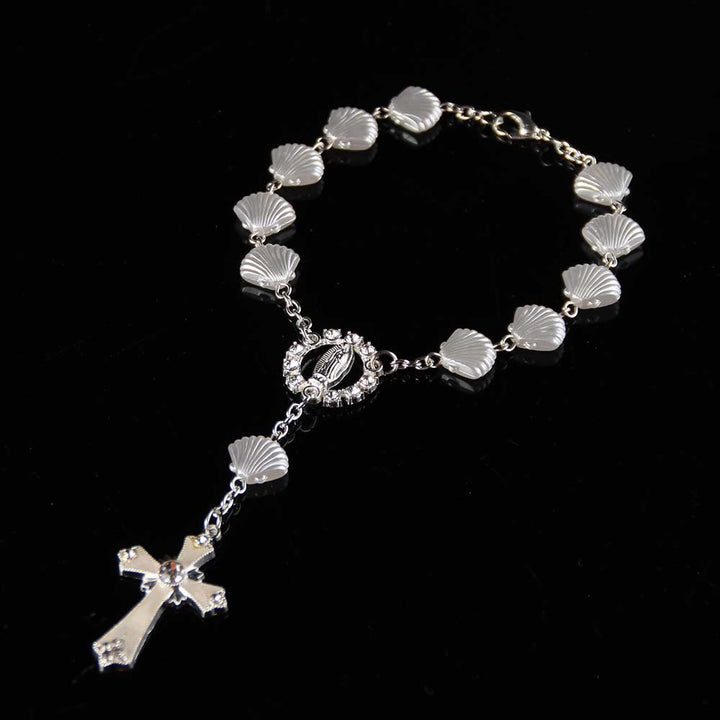 Muschel-Stern-Perlenarmband, katholischer religiöser Rosenkranz - Klare Schale - image 1