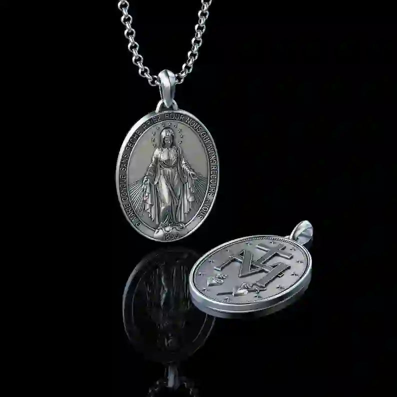 Christianartworkshop Handgefertigte Halskette mit Maria-Anhänger, Silber, religiöser Schmuck - Silber - image 0