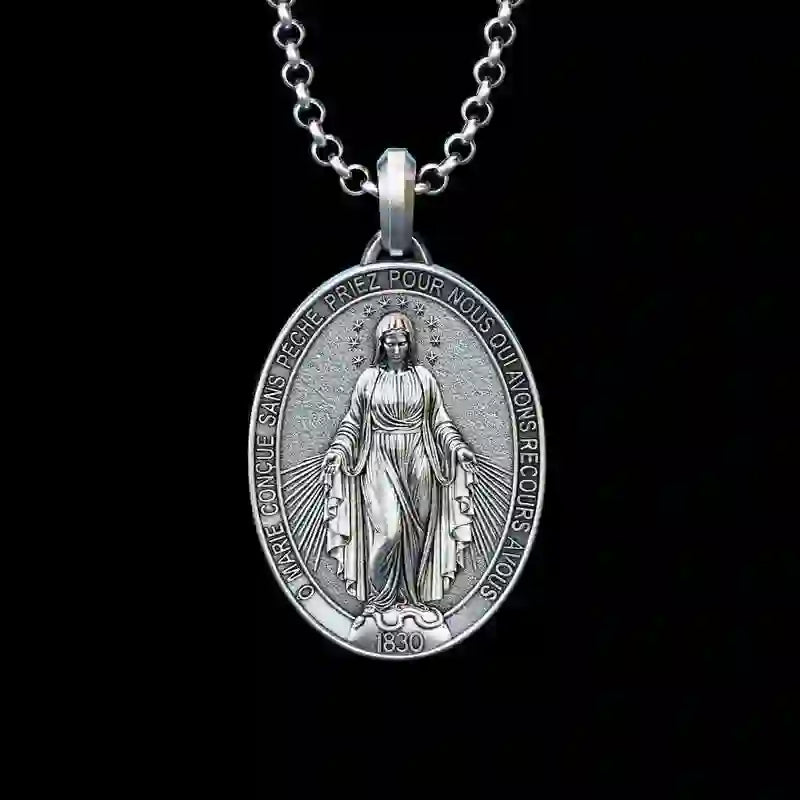 Christianartworkshop Handgefertigte Halskette mit Maria-Anhänger, Silber, religiöser Schmuck - image 1