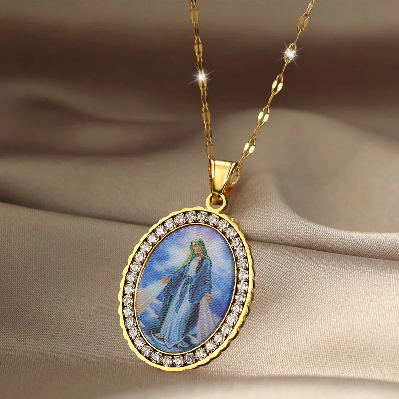 Christianartworkshop Halskette mit Gemälde der Jungfrau Maria, religiöser Ikonenschmuck - image 1