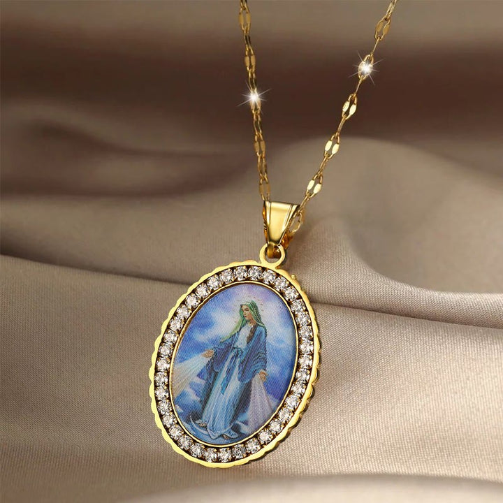 Christianartworkshop Halskette mit Gemälde der Jungfrau Maria, religiöser Ikonenschmuck - image 1