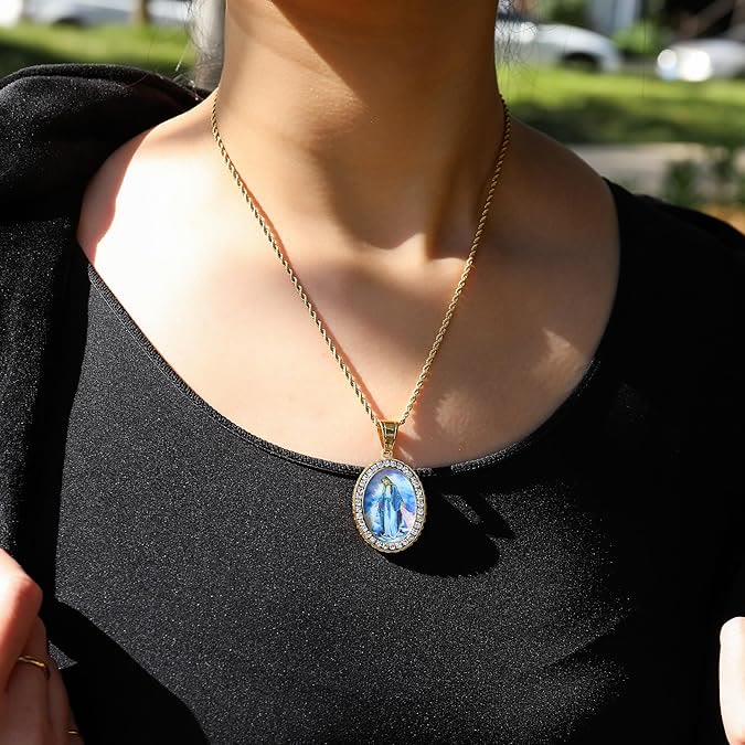 Christianartworkshop Halskette mit Gemälde der Jungfrau Maria, religiöser Ikonenschmuck - image 6