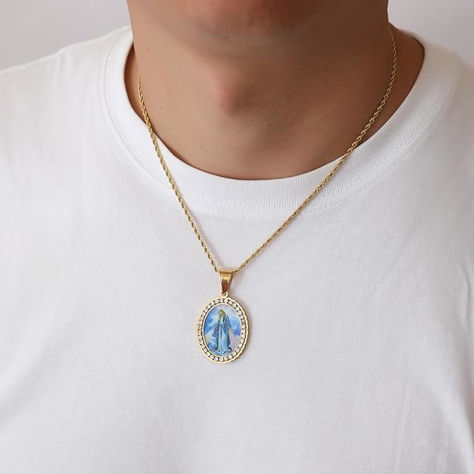 Christianartworkshop Halskette mit Gemälde der Jungfrau Maria, religiöser Ikonenschmuck - image 5