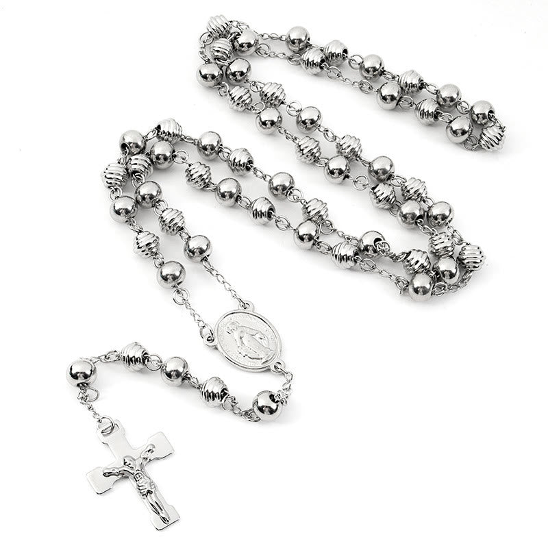 Jesus Kreuz Edelstahl Perlen Rosenkranz - image 2