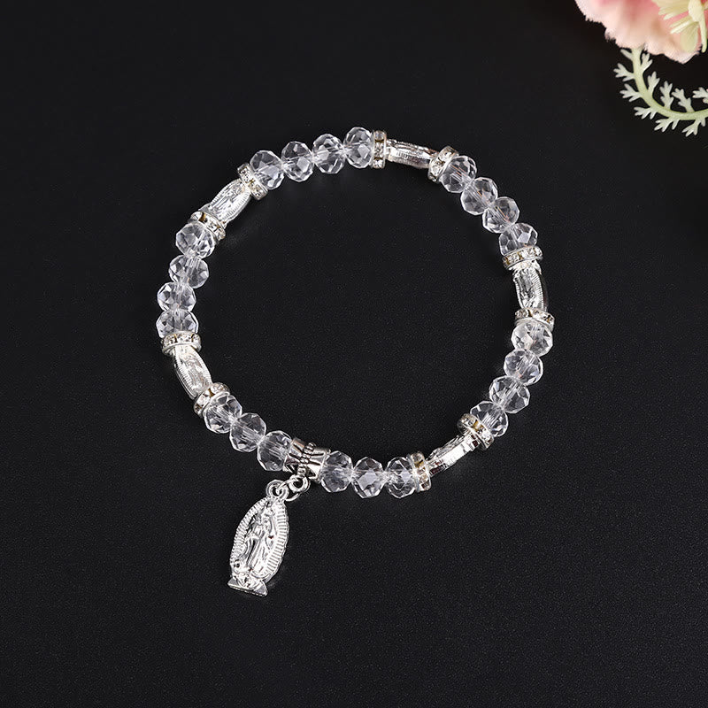 Christianartworkshop Armband aus klaren Glasperlen mit Anhänger der Jungfrau Maria - Silber - image 2