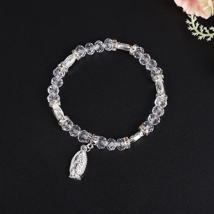 Christianartworkshop Armband aus klaren Glasperlen mit Anhänger der Jungfrau Maria - Silber - image 2