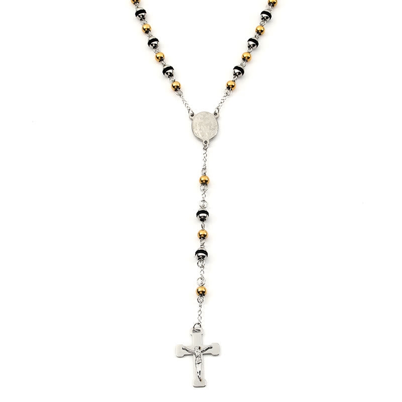 Edelstahl Perlenkette Kreuz Anhänger Rosenkranz - image 3