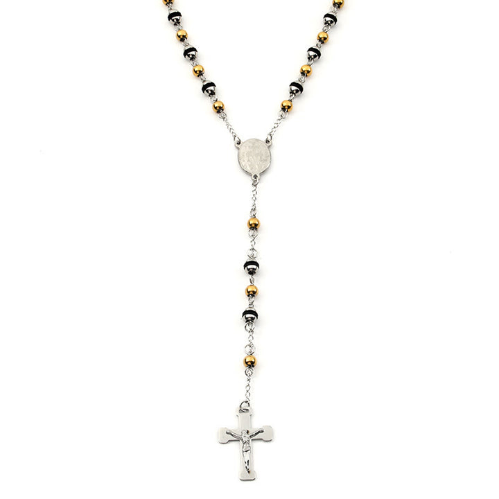 Edelstahl Perlenkette Kreuz Anhänger Rosenkranz - image 3