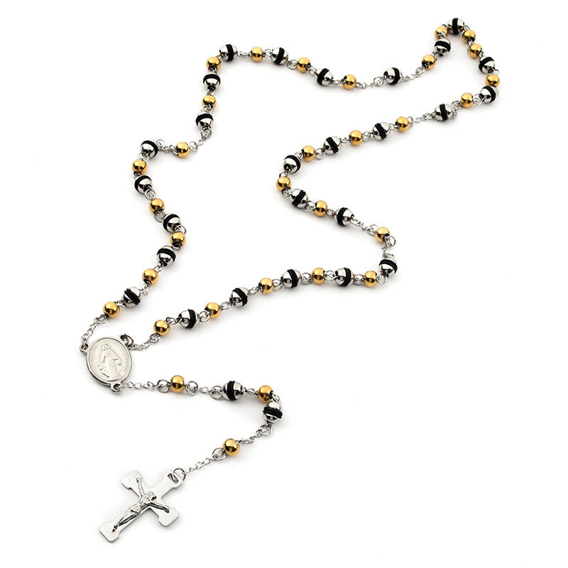 Edelstahl Perlenkette Kreuz Anhänger Rosenkranz - image 4