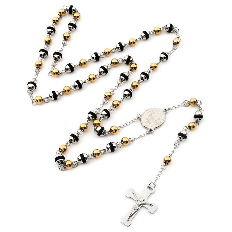 Edelstahl Perlenkette Kreuz Anhänger Rosenkranz - image 2