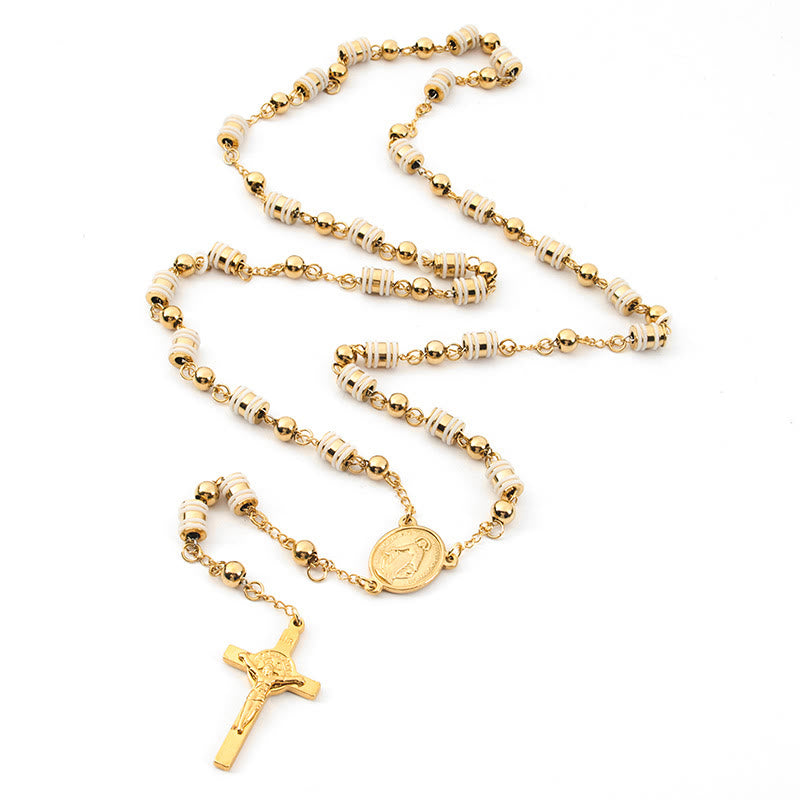 Goldener Perlenrosenkranz mit Muttergottesmedaille und Kruzifix - image 3