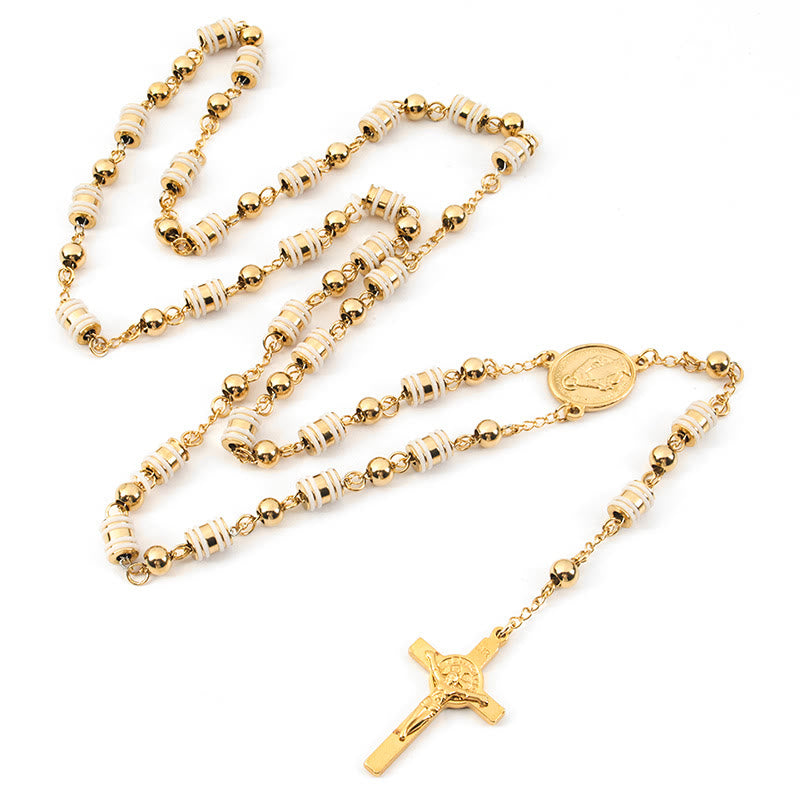 Goldener Perlenrosenkranz mit Muttergottesmedaille und Kruzifix - Goldene Perlen - image 1