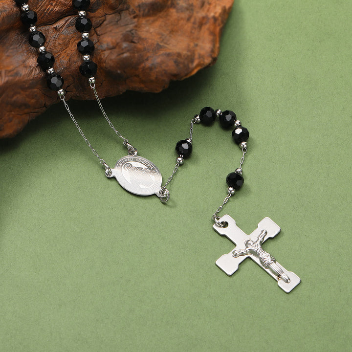 Rosenkranz aus Edelstahl/Kristallperlen mit Kruzifix - Kristall-Schwarz - image 10