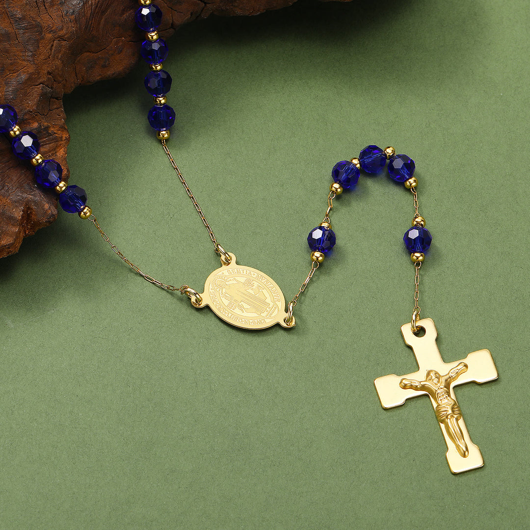 Rosenkranz aus Edelstahl/Kristallperlen mit Kruzifix - Kristallblau - image 9
