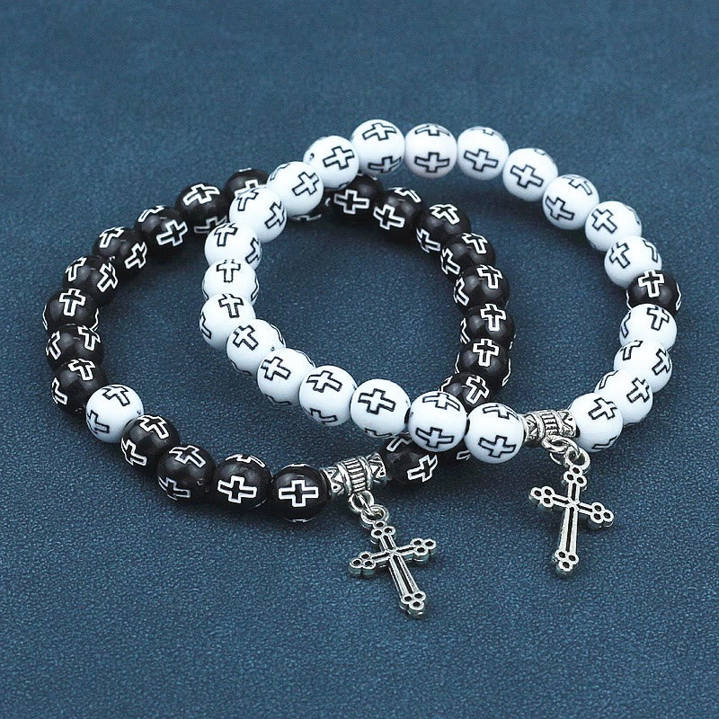 Christianartworkshop Armband mit schwarz-weiß bedruckten Perlen und Kreuz - image 5