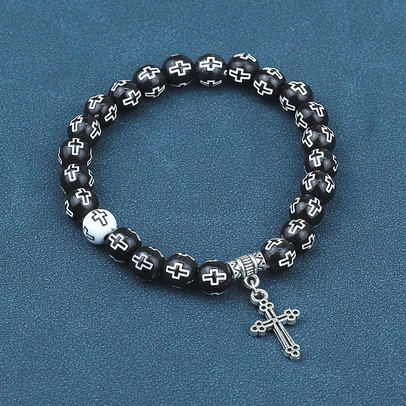 Christianartworkshop Armband mit schwarz-weiß bedruckten Perlen und Kreuz - image 6