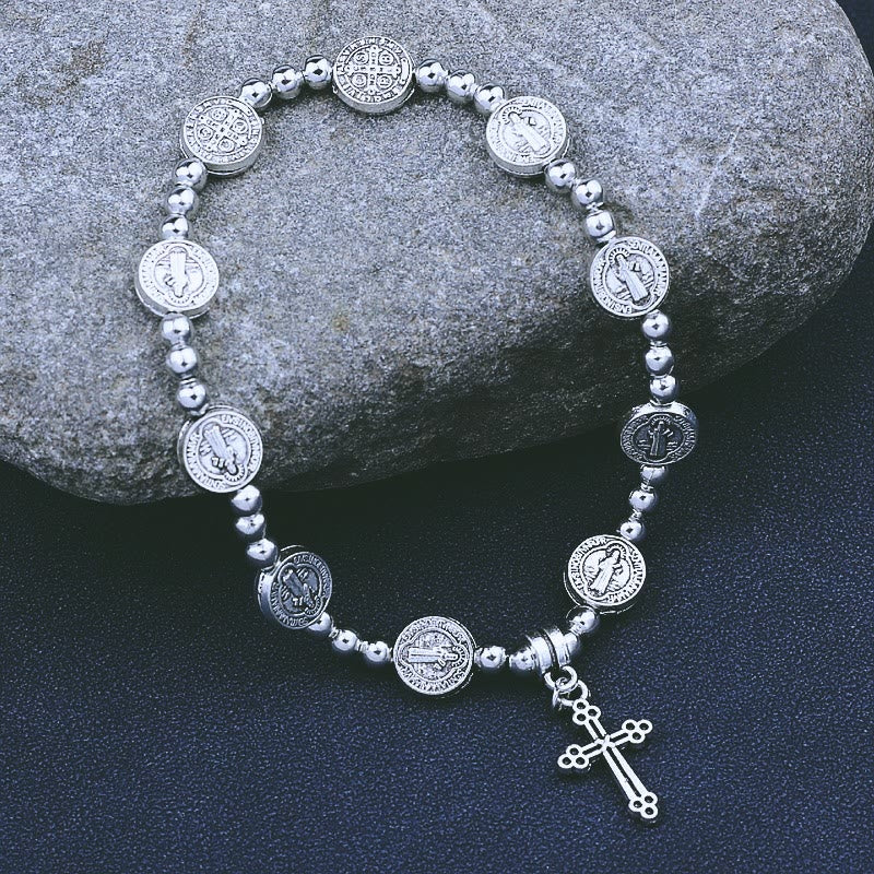 Christliche Kunstwerkstatt Metallkreuz-Anhänger Armband mit St.-Benedikt-Motiv - Silber - image 0